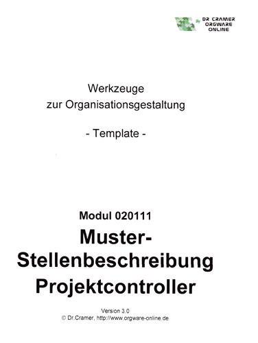 Muster-Stellenbeschreibung Projektcontroller. Template